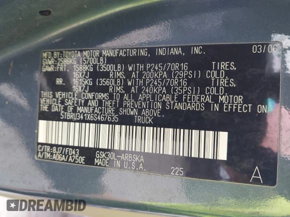 ✅ 2006 Toyota Tundra SR5 • VIN: 5TBRU341X6S467635 • Лот: 42730936. Опубликован ранее на IAAI с пробегом 304 356 миль. Бесплатный доступ к архиву аукционных продаж из США и подробный отчёт об истории автомобиля на DreamBid. Изображение 9.