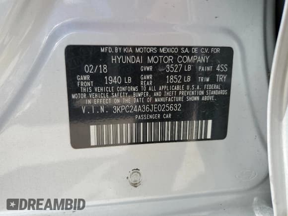 ✅ 2018 Hyundai Accent SEL • VIN: 3KPC24A36JE025632 • Лот: 63180704. Опубликован ранее на Copart с пробегом Не указан. Бесплатный доступ к архиву аукционных продаж из США и подробный отчёт об истории автомобиля на DreamBid. Изображение 12.