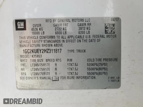 ✅ 2017 Chevrolet Silverado 2500HD Work Truck • VIN: 1GC2KUEY2HZ311817 • Лот: 89545655. Опубликован ранее на Copart с пробегом 230 928 миль. Бесплатный доступ к архиву аукционных продаж из США и подробный отчёт об истории автомобиля на DreamBid. Изображение 12.