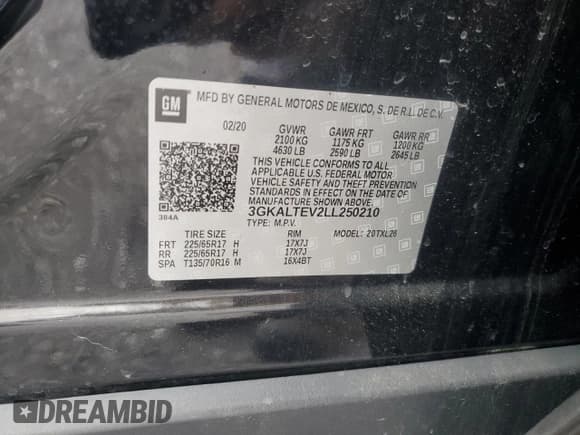 ✅ 2020 GMC Terrain SLE • VIN: 3GKALTEV2LL250210 • Lot: 89516715. Listed on Copart with 89,653 mi. Free auction sales archive from the USA and detailed vehicle history report at DreamBid. Image 13.