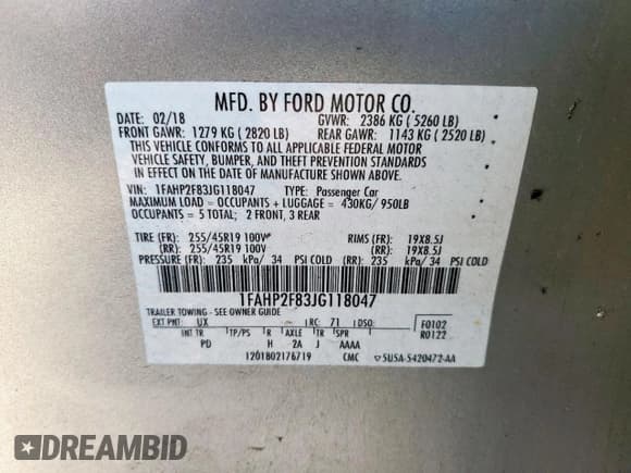 ✅ 2018 Ford Taurus Limited • VIN: 1FAHP2F83JG118047 • Lot: 85324515. Listed on Copart with 145,227 mi. Free auction sales archive from the USA and detailed vehicle history report at DreamBid. Image 13.