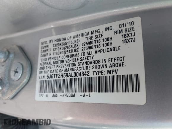 ✅ 2010 Honda Crosstour EX-L • VIN: 5J6TF2H59AL004842 • Lot: 43387511. Wystawiony na IAAI z przebiegiem 226 525 mil. Bezpłatny archiwum sprzedaży aukcyjnych z USA i szczegółowy raport historii pojazdu na DreamBid. Zdjęcie 9.
