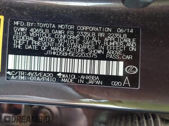 ✅ 2014 Lexus CT 200h • VIN: JTHKD5BH5E2203375 • Lot: 42183224. Wystawiony na IAAI z przebiegiem 186 696 mil. Bezpłatny archiwum sprzedaży aukcyjnych z USA i szczegółowy raport historii pojazdu na DreamBid. Zdjęcie 9.