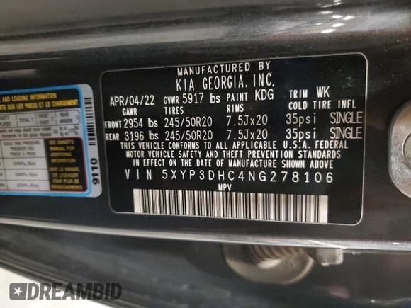 ✅ 2022 Kia Telluride EX • VIN: 5XYP3DHC4NG278106 • Лот: 90818915. Опубликован ранее на Copart с пробегом 93 366 миль. Бесплатный доступ к архиву аукционных продаж из США и подробный отчёт об истории автомобиля на DreamBid. Изображение 13.