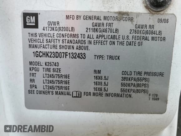 ✅ 2007 Chevrolet Silverado 2500HD LT3 • VIN: 1GCHK23D07F132433 • Lot: 67554555. Listed on Copart with Not provided. Free auction sales archive from the USA and detailed vehicle history report at DreamBid. Image 13.