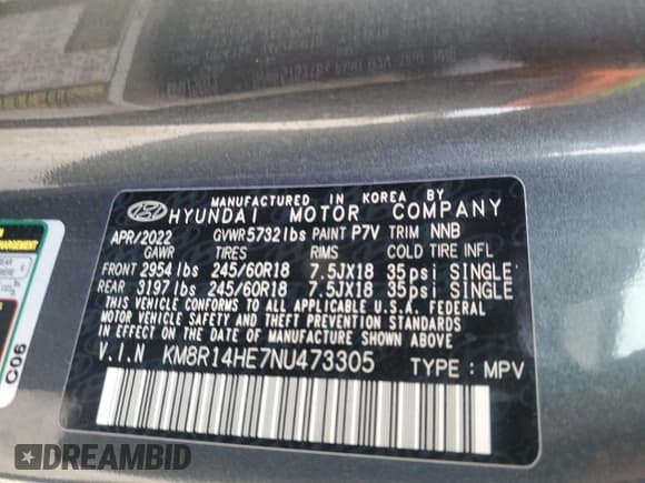 ✅ 2022 Hyundai Palisade SE • VIN: KM8R14HE7NU473305 • Лот: 88748695. Опубликован ранее на Copart с пробегом 9 456 миль. Бесплатный доступ к архиву аукционных продаж из США и подробный отчёт об истории автомобиля на DreamBid. Изображение 13.