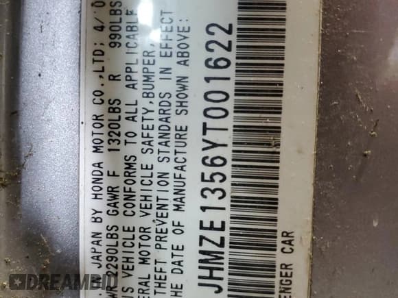 ✅ 2000 Honda Insight • VIN: JHMZE1356YT001622 • Lot: 63312515. Listed on Copart with Not provided. Free auction sales archive from the USA and detailed vehicle history report at DreamBid. Image 12.