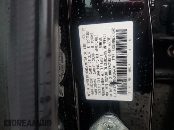 ✅ 2012 Acura TSX Technology • VIN: JH4CW2H65CC002408 • Lot: 43562215. Listed on Copart with 152,940 mi. Free auction sales archive from the USA and detailed vehicle history report at DreamBid. Image 12.