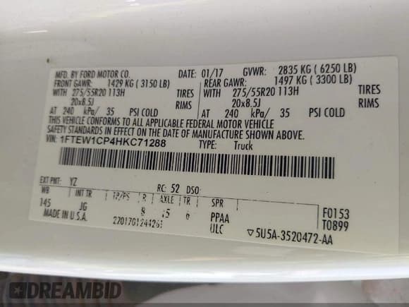 ✅ 2017 Ford F-150 XL • VIN: 1FTEW1CP4HKC71288 • Lot: 41925475. Wystawiony na IAAI z przebiegiem 156 330 mil. Bezpłatny archiwum sprzedaży aukcyjnych z USA i szczegółowy raport historii pojazdu na DreamBid. Zdjęcie 9.