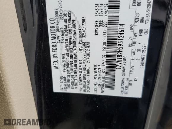 ✅ 2009 Ford Mustang GT • VIN: 1ZVHT82H595124614 • Lot: 61690125. Listed on Copart with 60,885 mi. Free auction sales archive from the USA and detailed vehicle history report at DreamBid. Image 12.