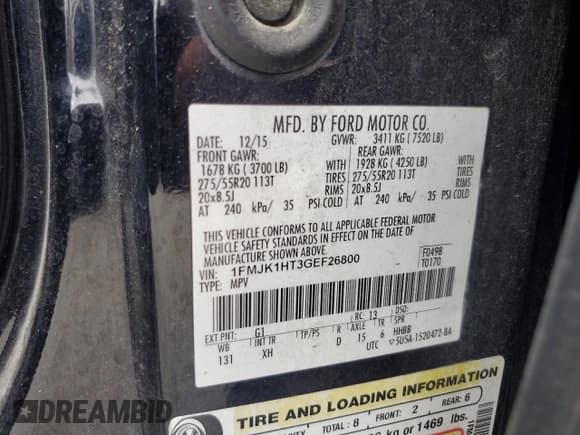 ✅ 2016 Ford Expedition Max XLT • VIN: 1FMJK1HT3GEF26800 • Lot: 82273885. Wystawiony na Copart z przebiegiem 295 830 mil. Bezpłatny archiwum sprzedaży aukcyjnych z USA i szczegółowy raport historii pojazdu na DreamBid. Zdjęcie 13.