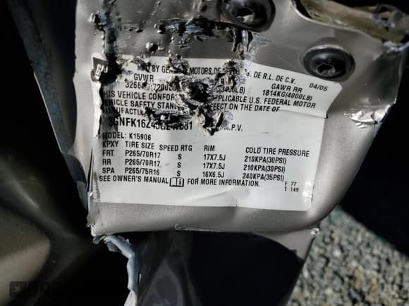 ✅ 2005 Chevrolet Suburban LT • VIN: 3GNFK16Z45G247581 • Лот: 83992054. Опубликован ранее на Copart с пробегом 315 708 миль. Бесплатный доступ к архиву аукционных продаж из США и подробный отчёт об истории автомобиля на DreamBid. Изображение 15.