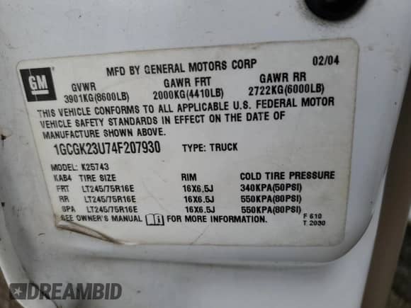 2004 Chevrolet Silverado 2500 LS с VIN 1GCGK23U74F207930, выставлен на аукционе Copart как лот 91037805 с пробегом 284 461 миль миль и Чистый • Clean title. История ставок и продаж доступна на DreamBid. Изображение 13.