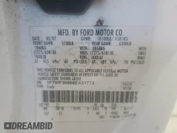 ✅ 2008 Ford F-350 • VIN: 1FTWF30568EA31774 • Lot: 48388665. Listed on Copart with 327,751 mi. Free auction sales archive from the USA and detailed vehicle history report at DreamBid. Image 12.