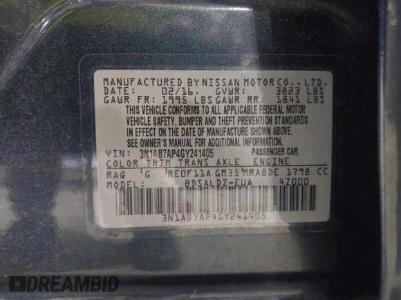 ✅ 2016 Nissan Sentra SL • VIN: 3N1AB7AP4GY241405 • Лот: 43024849. Опубликован ранее на IAAI с пробегом 106 164 миль. Бесплатный доступ к архиву аукционных продаж из США и подробный отчёт об истории автомобиля на DreamBid. Изображение 9.