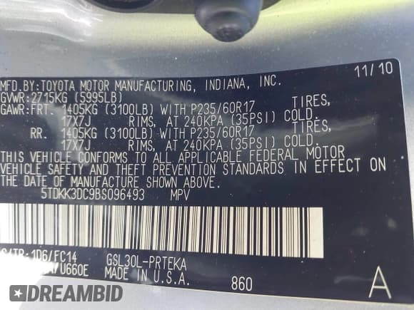✅ 2011 Toyota Sienna LE • VIN: 5TDKK3DC9BS096493 • Lot: 43499233. Wystawiony na IAAI z przebiegiem 329 965 mil. Bezpłatny archiwum sprzedaży aukcyjnych z USA i szczegółowy raport historii pojazdu na DreamBid. Zdjęcie 9.