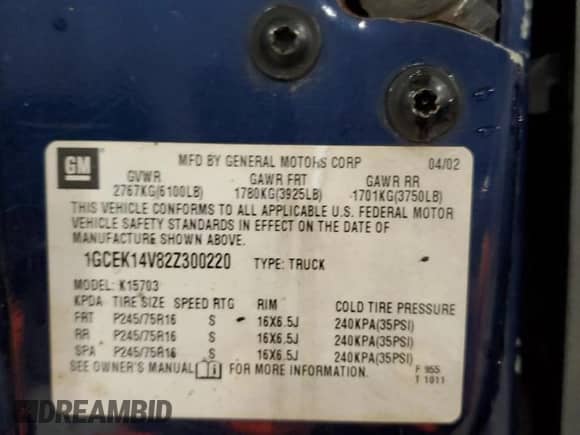 2002 Chevrolet Silverado 1500 LS с VIN 1GCEK14V82Z300220, выставлен на аукционе Copart как лот 87164594 с пробегом 115 109 миль миль и Чистый • Clean title. История ставок и продаж доступна на DreamBid. Изображение 13.