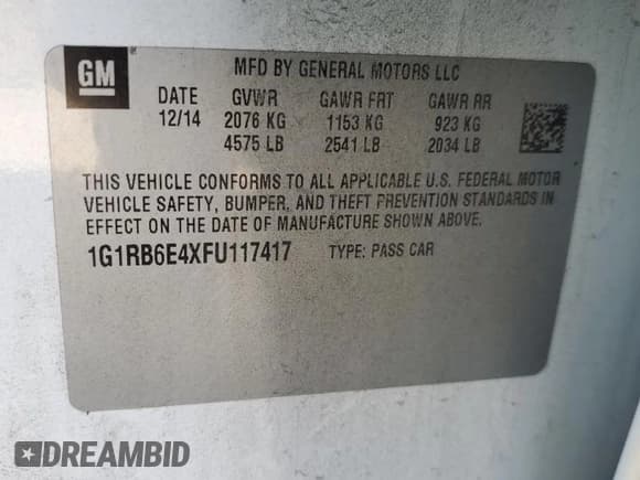 ✅ 2015 Chevrolet Volt • VIN: 1G1RB6E4XFU117417 • Lot: 78355134. Wystawiony na Copart z przebiegiem 124 370 mil. Bezpłatny archiwum sprzedaży aukcyjnych z USA i szczegółowy raport historii pojazdu na DreamBid. Zdjęcie 12.