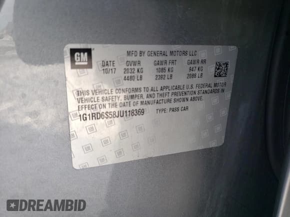 ✅ 2018 Chevrolet Volt Premier • VIN: 1G1RD6S58JU118369 • Lot: 36872994. Wystawiony na Copart z przebiegiem 116 286 mil. Bezpłatny archiwum sprzedaży aukcyjnych z USA i szczegółowy raport historii pojazdu na DreamBid. Zdjęcie 14.