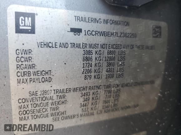 ✅ 2020 Chevrolet Silverado 1500 Custom • VIN: 1GCRWBEH7LZ362259 • Lot: 93015015. Wystawiony na Copart z przebiegiem Nie podano. Bezpłatny archiwum sprzedaży aukcyjnych z USA i szczegółowy raport historii pojazdu na DreamBid. Zdjęcie 12.