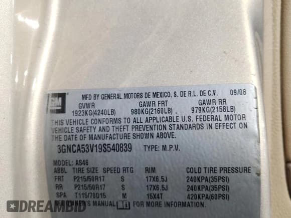 ✅ 2009 Chevrolet HHR 2LT • VIN: 3GNCA53V19S540839 • Lot: 41423605. Listed on Copart with Not provided. Free auction sales archive from the USA and detailed vehicle history report at DreamBid. Image 14.