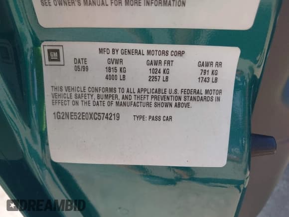 ✅ 1999 Pontiac Grand Am SE1 • VIN: 1G2NE52E0XC574219 • Lot: 42824816. Wystawiony na IAAI z przebiegiem 192 748 mil. Bezpłatny archiwum sprzedaży aukcyjnych z USA i szczegółowy raport historii pojazdu na DreamBid. Zdjęcie 9.