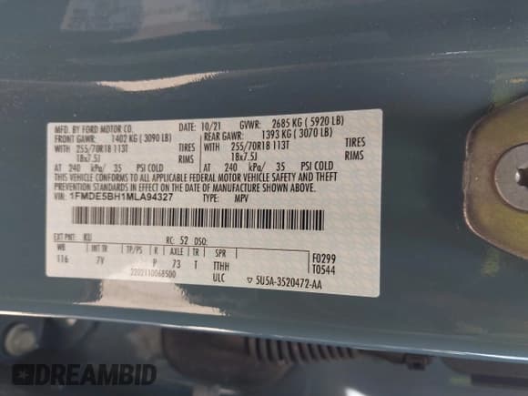 ✅ 2021 Ford Bronco • VIN: 1FMDE5BH1MLA94327 • Lot: 42908970. Listed on IAAI with Not provided. Free auction sales archive from the USA and detailed vehicle history report at DreamBid. Image 9.