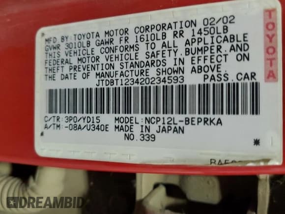 ✅ 2002 Toyota ECHO • VIN: JTDBT123420234593 • Лот: 71744875. Опубликован ранее на Copart с пробегом 196 509 миль. Бесплатный доступ к архиву аукционных продаж из США и подробный отчёт об истории автомобиля на DreamBid. Изображение 12.