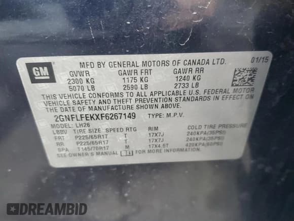 ✅ 2015 Chevrolet Equinox LT • VIN: 2GNFLFEKXF6267149 • Лот: 86620535. Опубликован ранее на Copart с пробегом 175 444 миль. Бесплатный доступ к архиву аукционных продаж из США и подробный отчёт об истории автомобиля на DreamBid. Изображение 14.