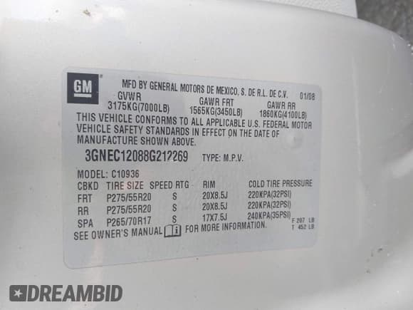 ✅ 2008 Chevrolet Avalanche LTZ • VIN: 3GNEC12088G212269 • Lot: 41861630. Listed on IAAI with 193,111 mi. Free auction sales archive from the USA and detailed vehicle history report at DreamBid. Image 9.