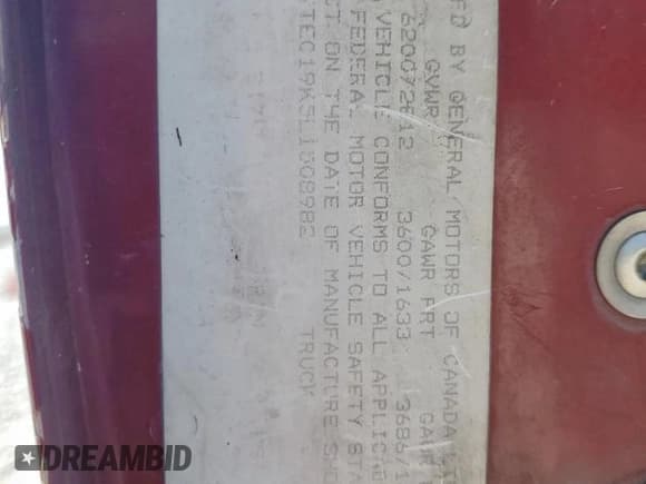 ✅ 1990 GMC Sierra 1500 • VIN: 2GTEC19K5L1508982 • Лот: 81121715. Опубликован ранее на Copart с пробегом 332 358 миль. Бесплатный доступ к архиву аукционных продаж из США и подробный отчёт об истории автомобиля на DreamBid. Изображение 12.