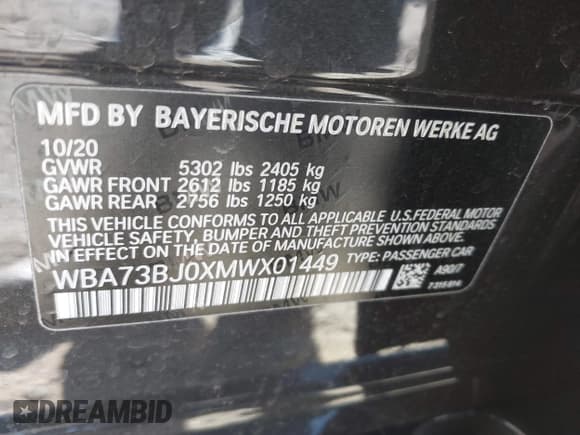 ✅ 2021 BMW 5 Series 540i xDrive • VIN: WBA73BJ0XMWX01449 • Lot: 41630703. Listed on IAAI with 65,212 mi. Free auction sales archive from the USA and detailed vehicle history report at DreamBid. Image 9.