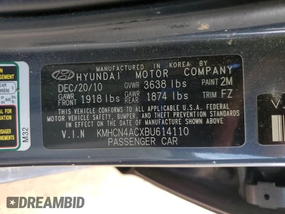 ✅ 2011 Hyundai Accent GLS • VIN: KMHCN4ACXBU614110 • Лот: 64297345. Опубликован ранее на Copart с пробегом 162 536 миль. Бесплатный доступ к архиву аукционных продаж из США и подробный отчёт об истории автомобиля на DreamBid. Изображение 12.