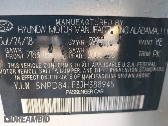 ✅ 2018 Hyundai Elantra Limited • VIN: 5NPD84LF3JH388945 • Лот: 43276833. Опубликован ранее на IAAI с пробегом 147 542 миль. Бесплатный доступ к архиву аукционных продаж из США и подробный отчёт об истории автомобиля на DreamBid. Изображение 9.