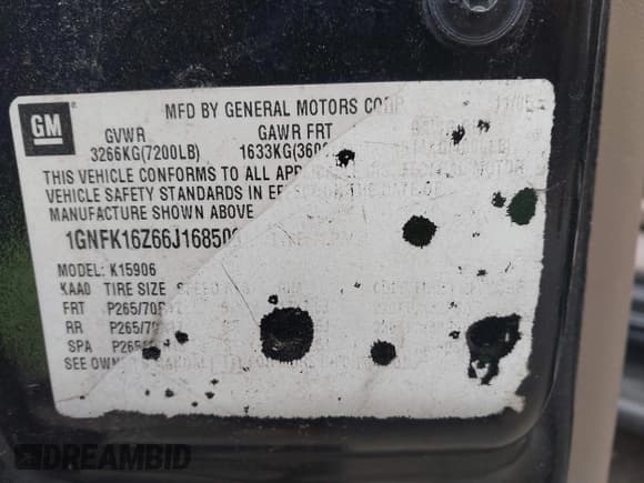 ✅ 2006 Chevrolet Suburban LT • VIN: 1GNFK16Z66J168509 • Lot: 43733973. Listed on IAAI with 241,157 mi. Free auction sales archive from the USA and detailed vehicle history report at DreamBid. Image 9.