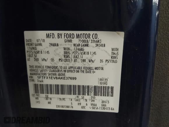 ✅ 2010 Ford F-150 XL • VIN: 1FTFX1EV8AKE37699 • Lot: 43416316. Listed on IAAI with 177,325 mi. Free auction sales archive from the USA and detailed vehicle history report at DreamBid. Image 9.