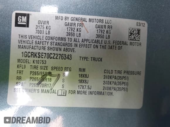 ✅ 2012 Chevrolet Silverado 1500 LT • VIN: 1GCRKSE70CZ276343 • Lot: 43156286. Listed on IAAI with 181,108 mi. Free auction sales archive from the USA and detailed vehicle history report at DreamBid. Image 9.