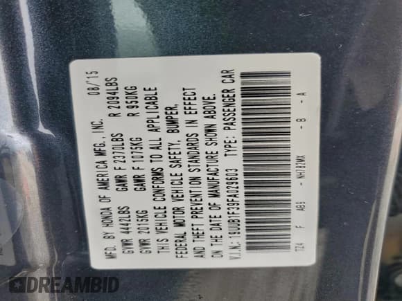 ✅ 2015 Acura TLX • VIN: 19UUB1F39FA029603 • Lot: 94405305. Listed on Copart with 148,245 mi. Free auction sales archive from the USA and detailed vehicle history report at DreamBid. Image 12.