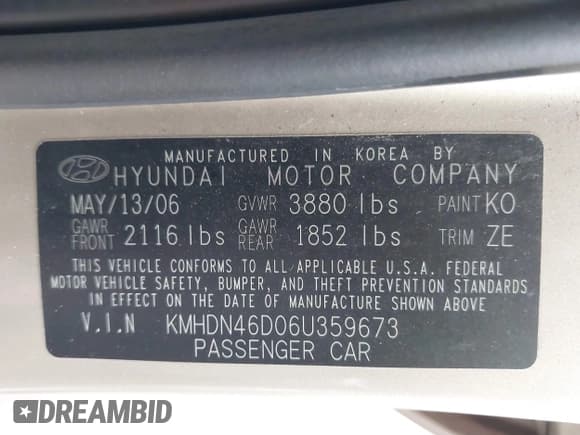 ✅ 2006 Hyundai Elantra GLS • VIN: KMHDN46D06U359673 • Lot: 41691523. Wystawiony na IAAI z przebiegiem 173 238 mil. Bezpłatny archiwum sprzedaży aukcyjnych z USA i szczegółowy raport historii pojazdu na DreamBid. Zdjęcie 9.