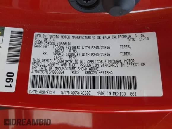 ✅ 2016 Toyota Tacoma SR5 • VIN: 3TMAZ5CN1GM009084 • Lot: 42360102. Listed on IAAI with 163,368 mi. Free auction sales archive from the USA and detailed vehicle history report at DreamBid. Image 9.