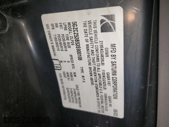 ✅ 2003 Saturn VUE • VIN: 5GZCZ53B53S900106 • Lot: 83495914. Wystawiony na Copart z przebiegiem 150 300 mil. Bezpłatny archiwum sprzedaży aukcyjnych z USA i szczegółowy raport historii pojazdu na DreamBid. Zdjęcie 12.