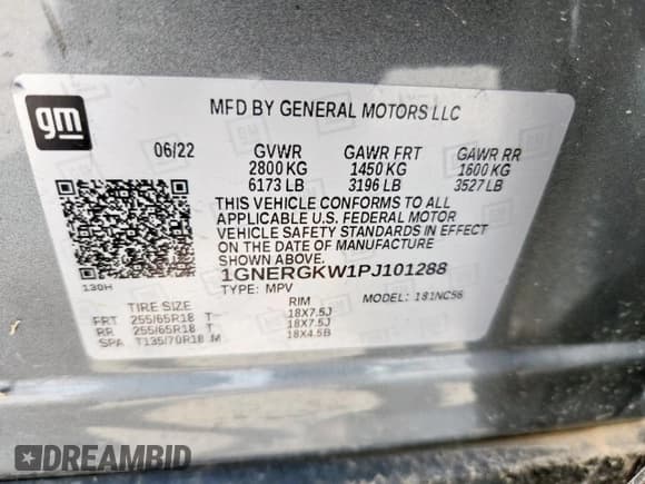 ✅ 2023 Chevrolet Traverse LT Cloth • VIN: 1GNERGKW1PJ101288 • Lot: 71605655. Listed on Copart with 42,485 mi. Free auction sales archive from the USA and detailed vehicle history report at DreamBid. Image 13.