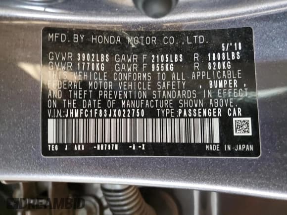 ✅ 2018 Honda Civic EX-L • VIN: JHMFC1F83JX022750 • Лот: 52168015. Опубликован ранее на Copart с пробегом 80 708 миль. Бесплатный доступ к архиву аукционных продаж из США и подробный отчёт об истории автомобиля на DreamBid. Изображение 14.