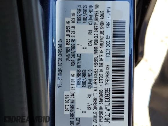 ✅ 2018 Mazda 6 Grand Touring Reserve • VIN: JM1GL1WY1J1309089 • Lot: 71101875. Listed on Copart with 47,007 mi. Free auction sales archive from the USA and detailed vehicle history report at DreamBid. Image 12.