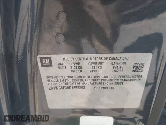 2013 Chevrolet Impala LT z VIN 2G1WG5E30D1258303, wystawiony jako IAAI lot #43319877 z przebiegiem Nie podano mil oraz . Historia ofert i sprzedaży dostępna na DreamBid. Obrazek 9.