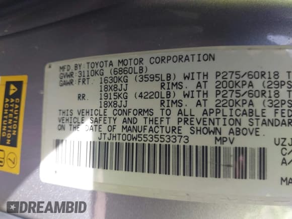 ✅ 2005 Lexus LX 470 • VIN: JTJHT00W553553373 • Лот: 43194001. Опубликован ранее на IAAI с пробегом 120 531 миль. Бесплатный доступ к архиву аукционных продаж из США и подробный отчёт об истории автомобиля на DreamBid. Изображение 9.