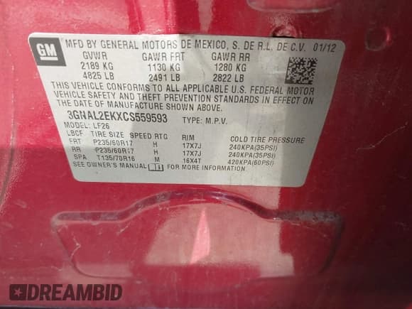 ✅ 2012 Chevrolet Captiva Sport LS • VIN: 3GNAL2EKXCS559593 • Lot: 42142135. Wystawiony na IAAI z przebiegiem 104 717 mil. Bezpłatny archiwum sprzedaży aukcyjnych z USA i szczegółowy raport historii pojazdu na DreamBid. Zdjęcie 9.