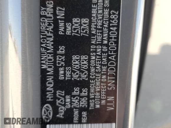 2023 Hyundai Santa Cruz SEL Premium с VIN 5NTJDDAF0PH041682, выставлен на аукционе Copart как лот 77800854 с пробегом 16 240 миль миль и Списание • Salvage title. История ставок и продаж доступна на DreamBid. Изображение 14.