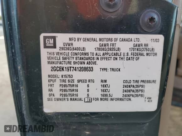 2004 Chevrolet Silverado 1500 Z71 with VIN 2GCEK19T741208633, listed as a Copart auction lot 84893075 with 217,235 mi miles and Salvage title. Bid and sale history available at DreamBid. Image 13.