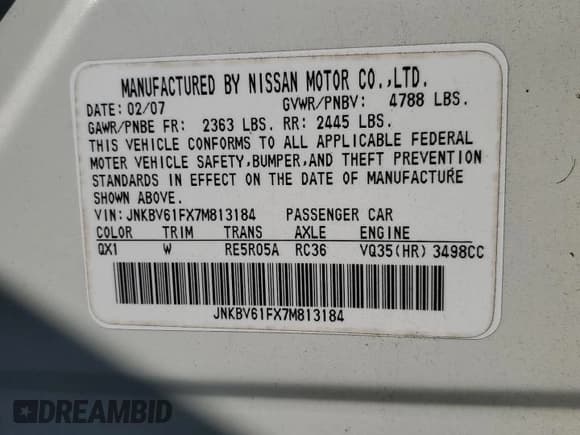 ✅ 2007 Infiniti G35 G35x • VIN: JNKBV61FX7M813184 • Lot: 84910055. Wystawiony na Copart z przebiegiem 219 064 mil. Bezpłatny archiwum sprzedaży aukcyjnych z USA i szczegółowy raport historii pojazdu na DreamBid. Zdjęcie 12.